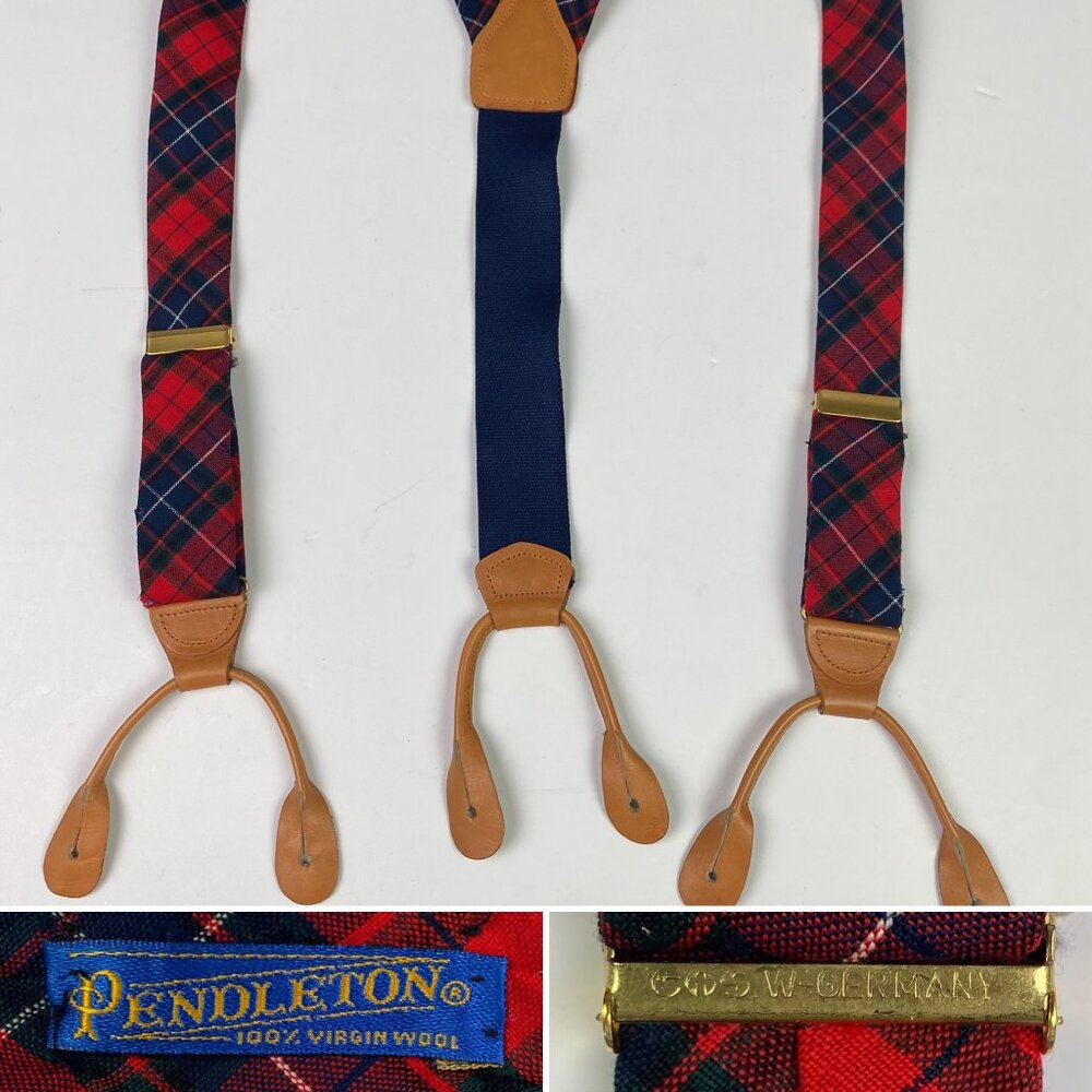Pendleton Suspenders Vintage CAS West Germany Wool Men's Tartan Plaid
